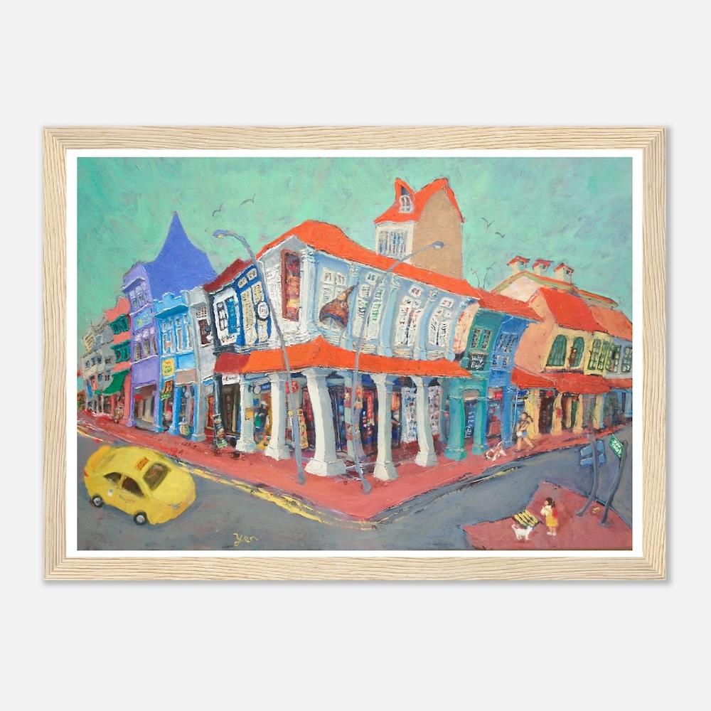 Singapore Art Poster of Joo Chiat Shophouses Colorful Heritage Street Painting, Unique Asia Travel Print Gift of Chinese Malay Architecture