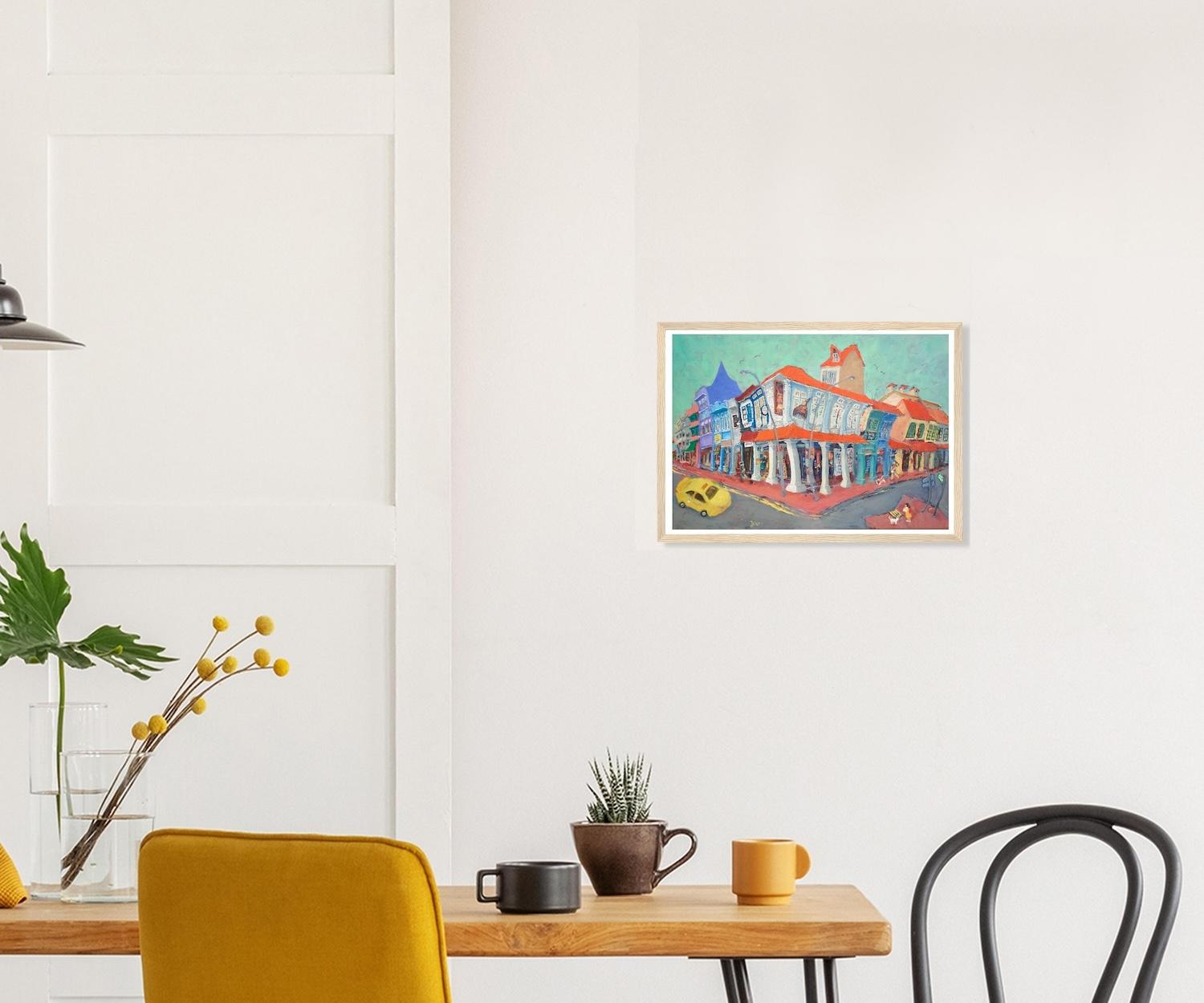 Singapore Art Poster of Joo Chiat Shophouses Colorful Heritage Street Painting, Unique Asia Travel Print Gift of Chinese Malay Architecture