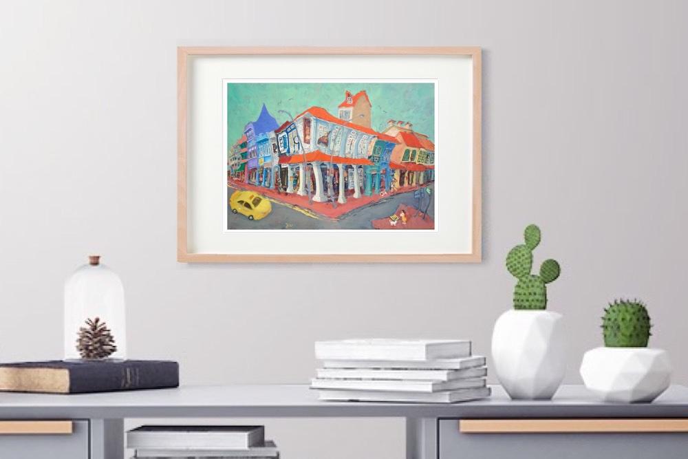 Singapore Art Poster of Joo Chiat Shophouses Colorful Heritage Street Painting, Unique Asia Travel Print Gift of Chinese Malay Architecture