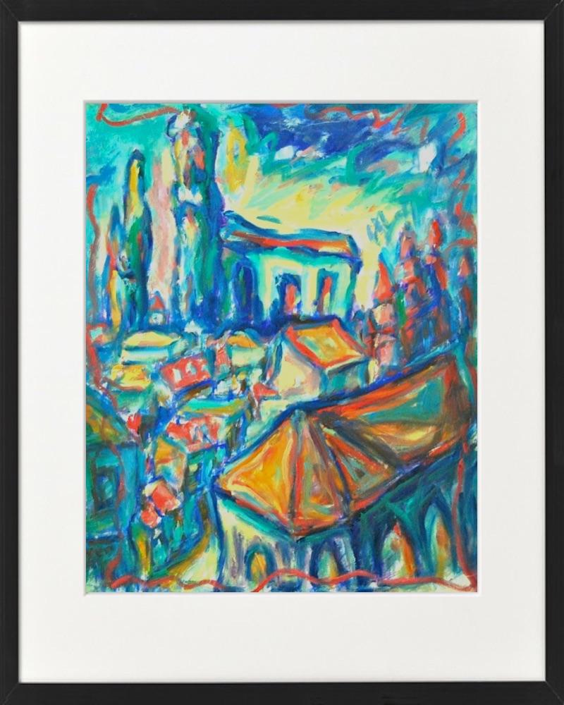 Spanish Art Prints 8x10" - Camino de Santiago Compostela Cathedral - Impressionist Travel Landscape Paintings - Spain Souvenir