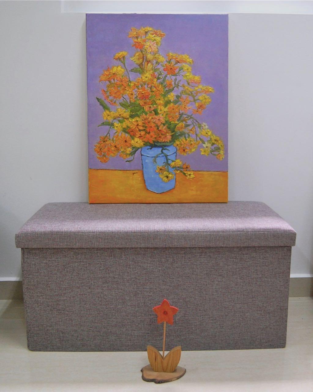 Yellow Flowers in Blue Pot Original Oil Painting - Impressionist Style Still Life - Hand-Painted Fine Art - Home Decor - Unique Gift Idea