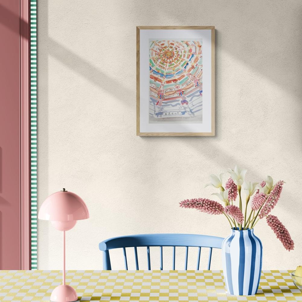Taiwan original watercolor painting of Lukang Longshan Temple ceiling structures  -  architectural art - impressionist travel art
