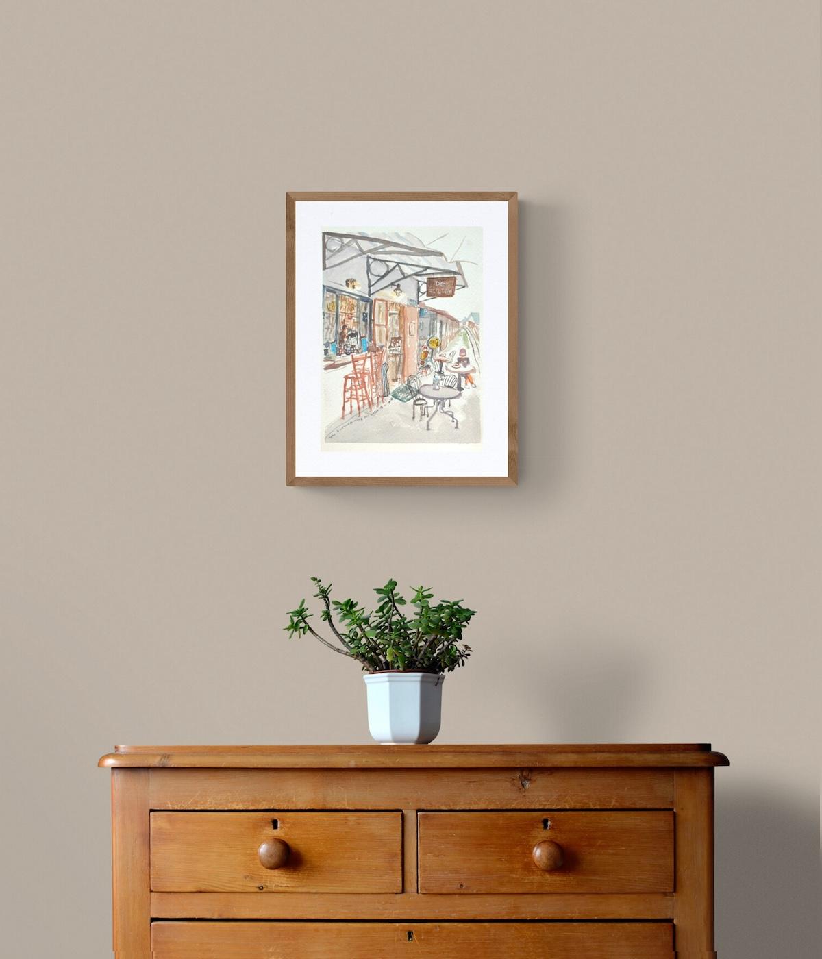 Taiwan Alishan cafe original watercolor painting - railway art - whimsical travel art