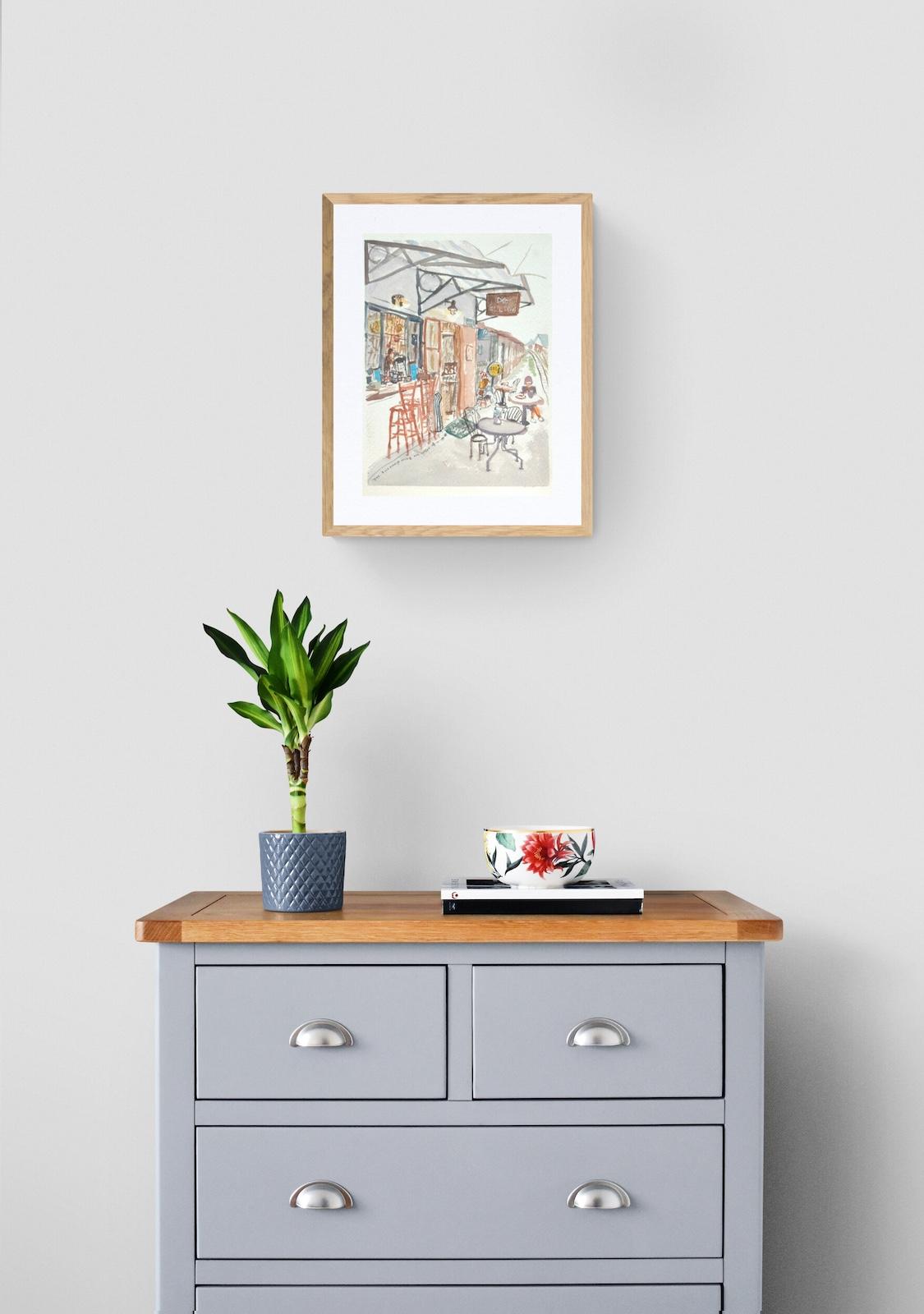 Taiwan Alishan cafe original watercolor painting - railway art - whimsical travel art