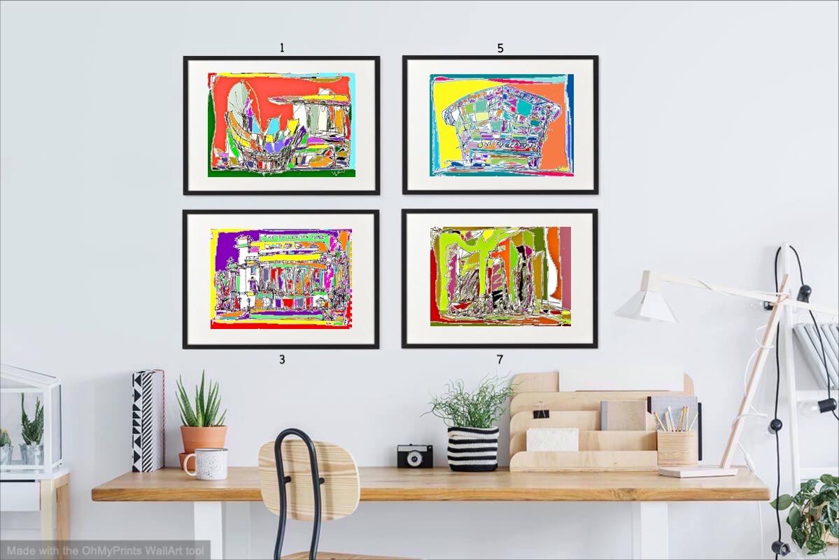 Singapore City Icons - Set of 8 Colorful Digital Pop Art Prints - Marina Bay Sands, Flyer, Fullerton Hotel - Singapore Travel Souvenirs