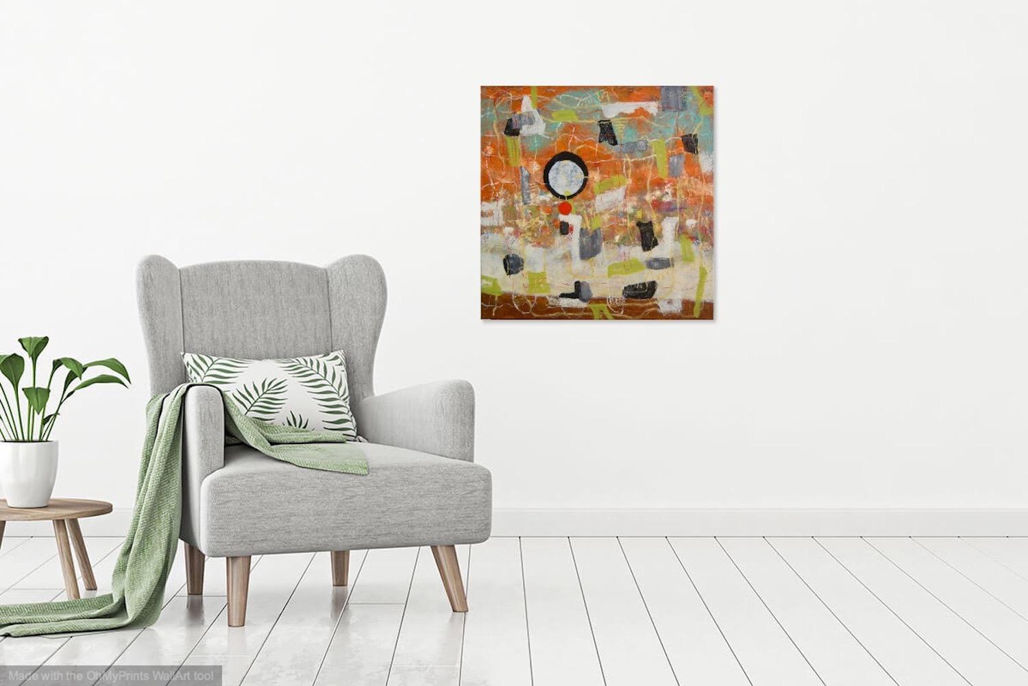 Musings: Whimsical Zen Circle Abstract Oil Painting - Bright and Cheerful Orange Artwork - Contemporary Art Decor for Home and Office