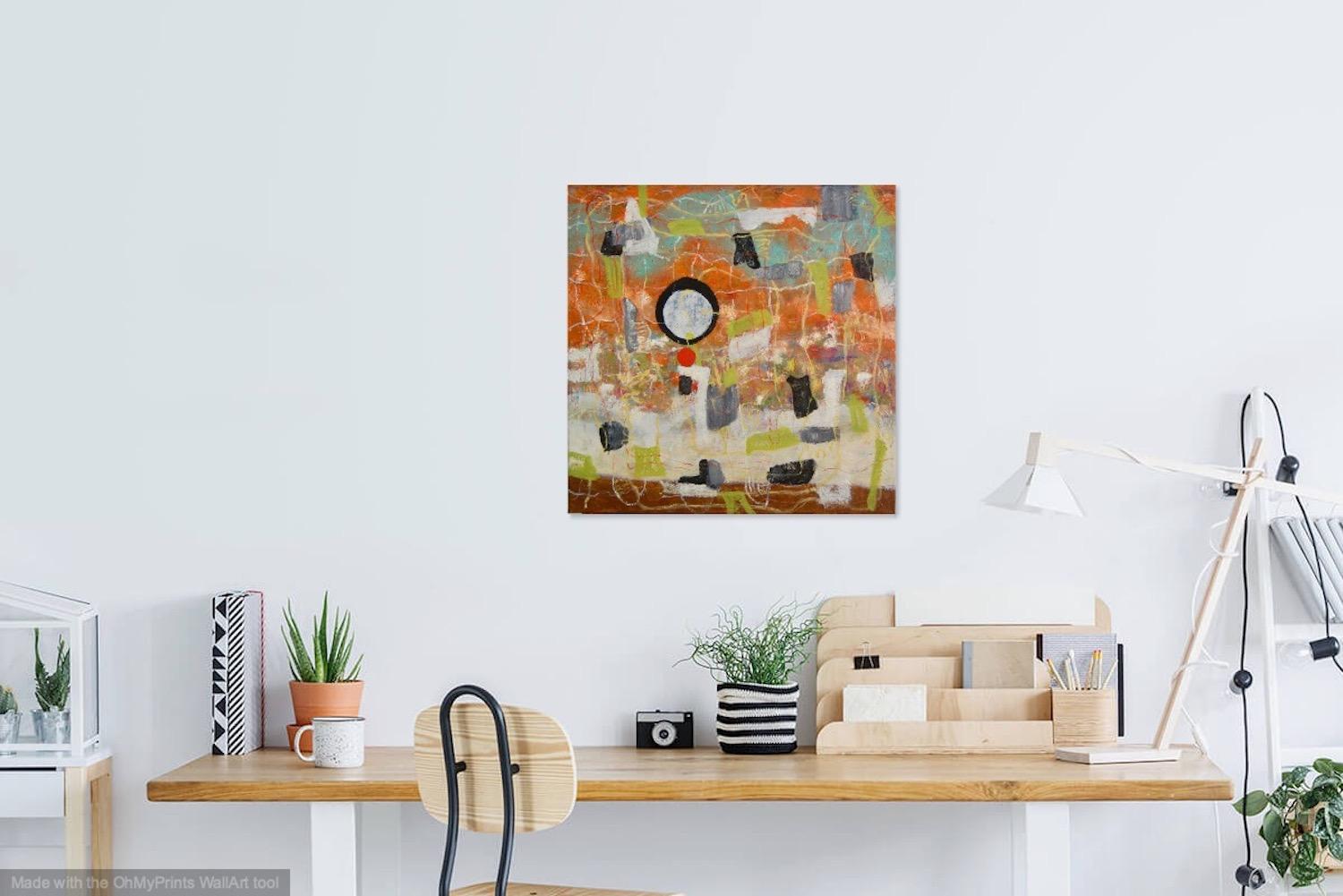 Musings: Whimsical Zen Circle Abstract Oil Painting - Bright and Cheerful Orange Artwork - Contemporary Art Decor for Home and Office