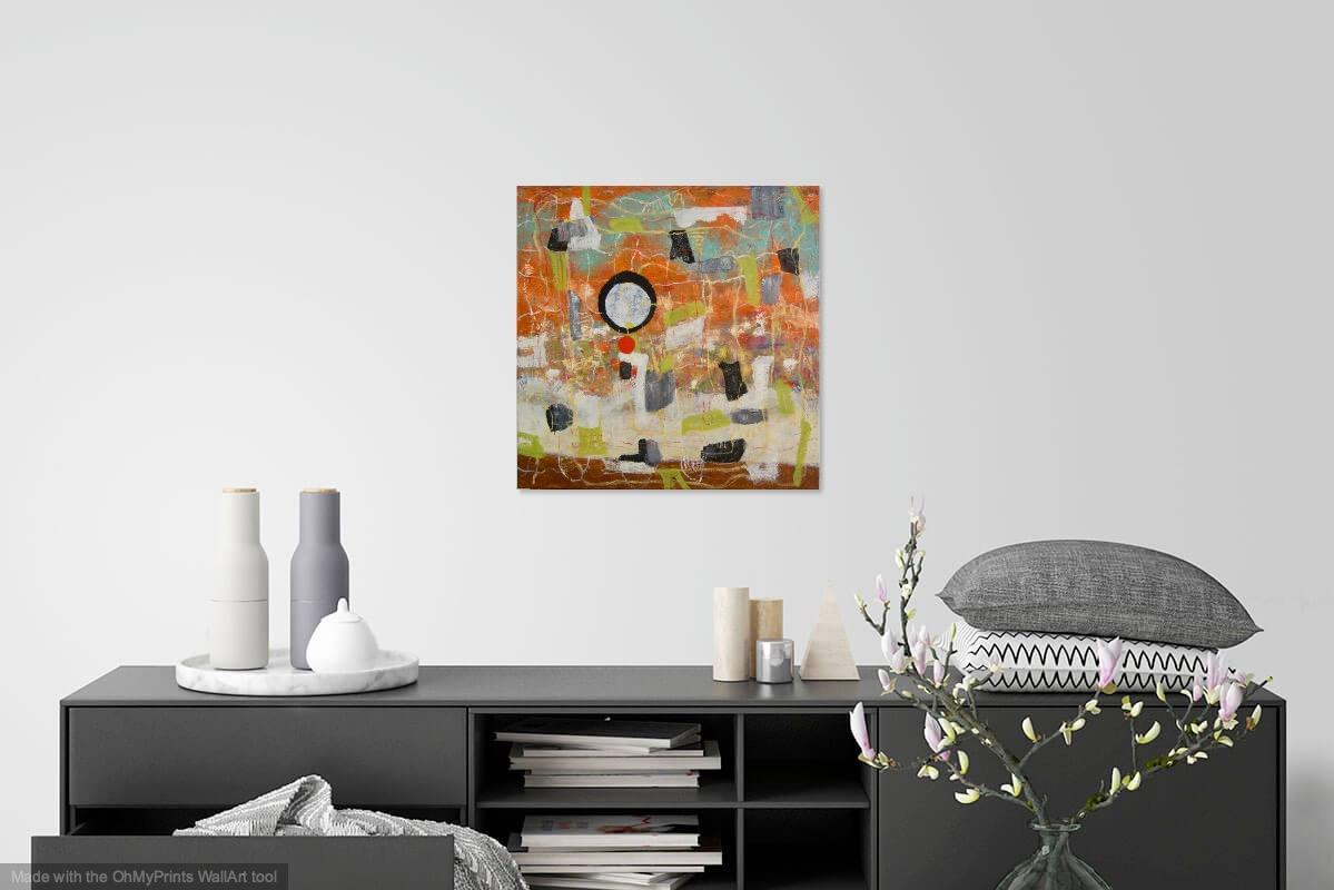 Musings: Whimsical Zen Circle Abstract Oil Painting - Bright and Cheerful Orange Artwork - Contemporary Art Decor for Home and Office