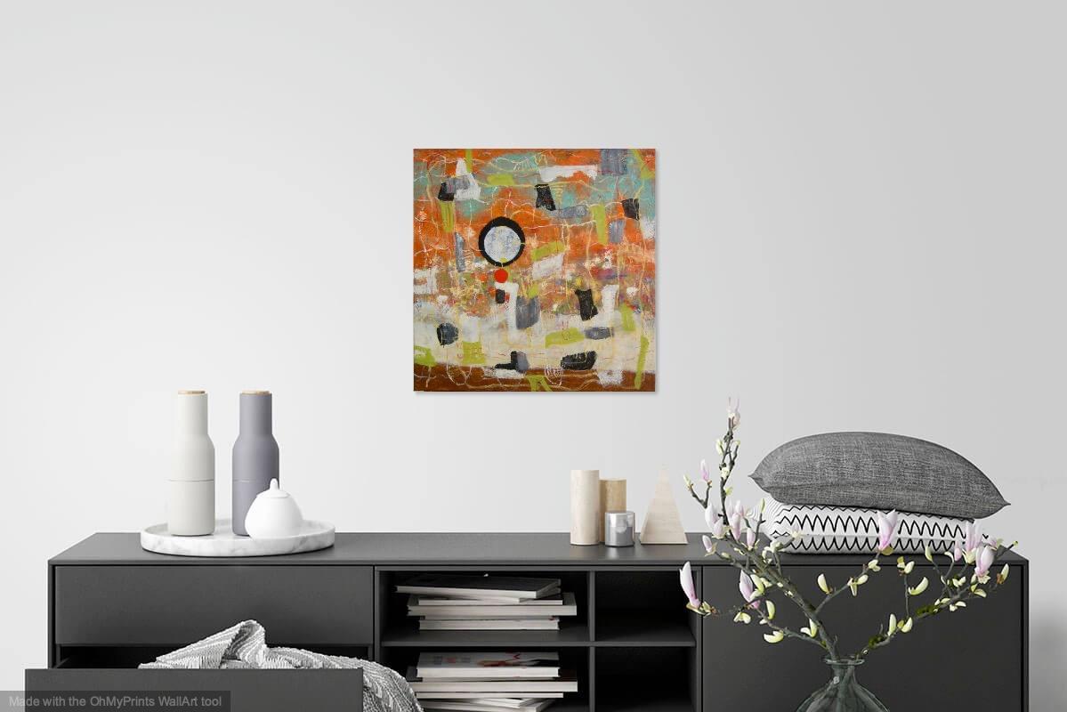 Musings: Whimsical Zen Circle Abstract Oil Painting - Bright and Cheerful Orange Artwork - Contemporary Art Decor for Home and Office 