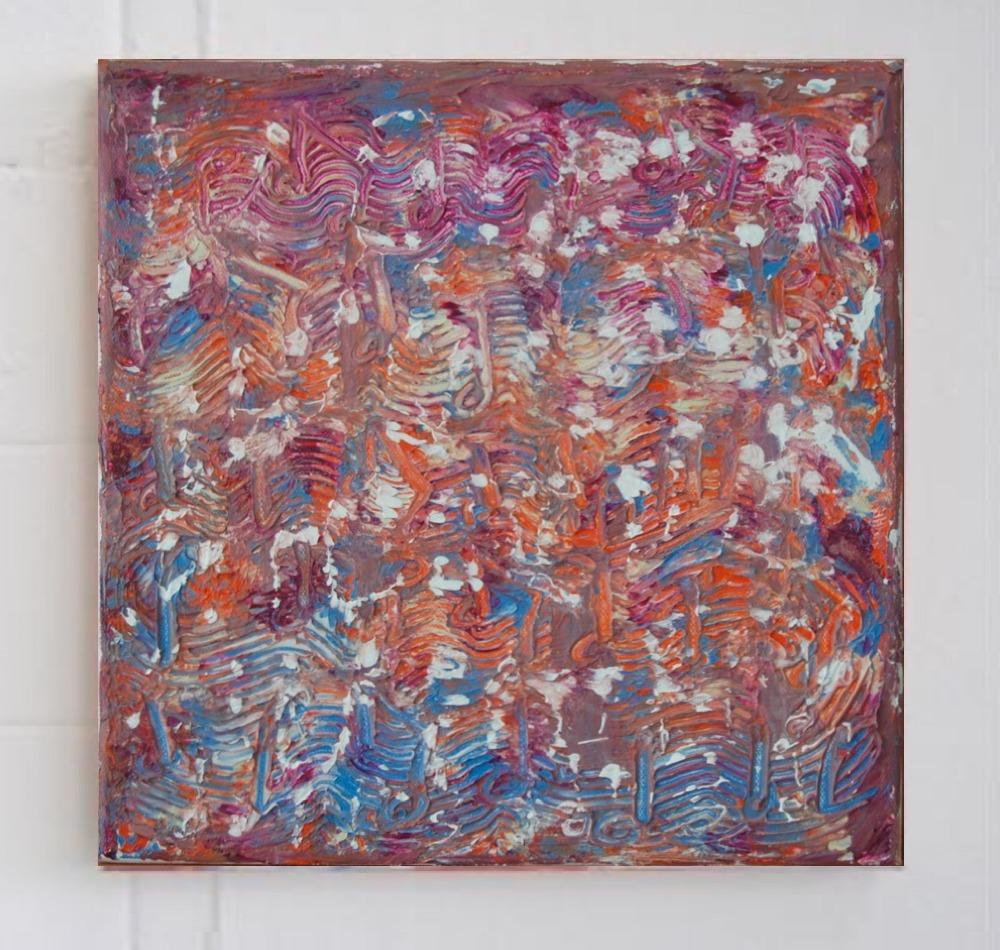 Night Dance -abstract starry night impasto acrylic painting original canvas art in impressionist purple pink wave textures of musical notes