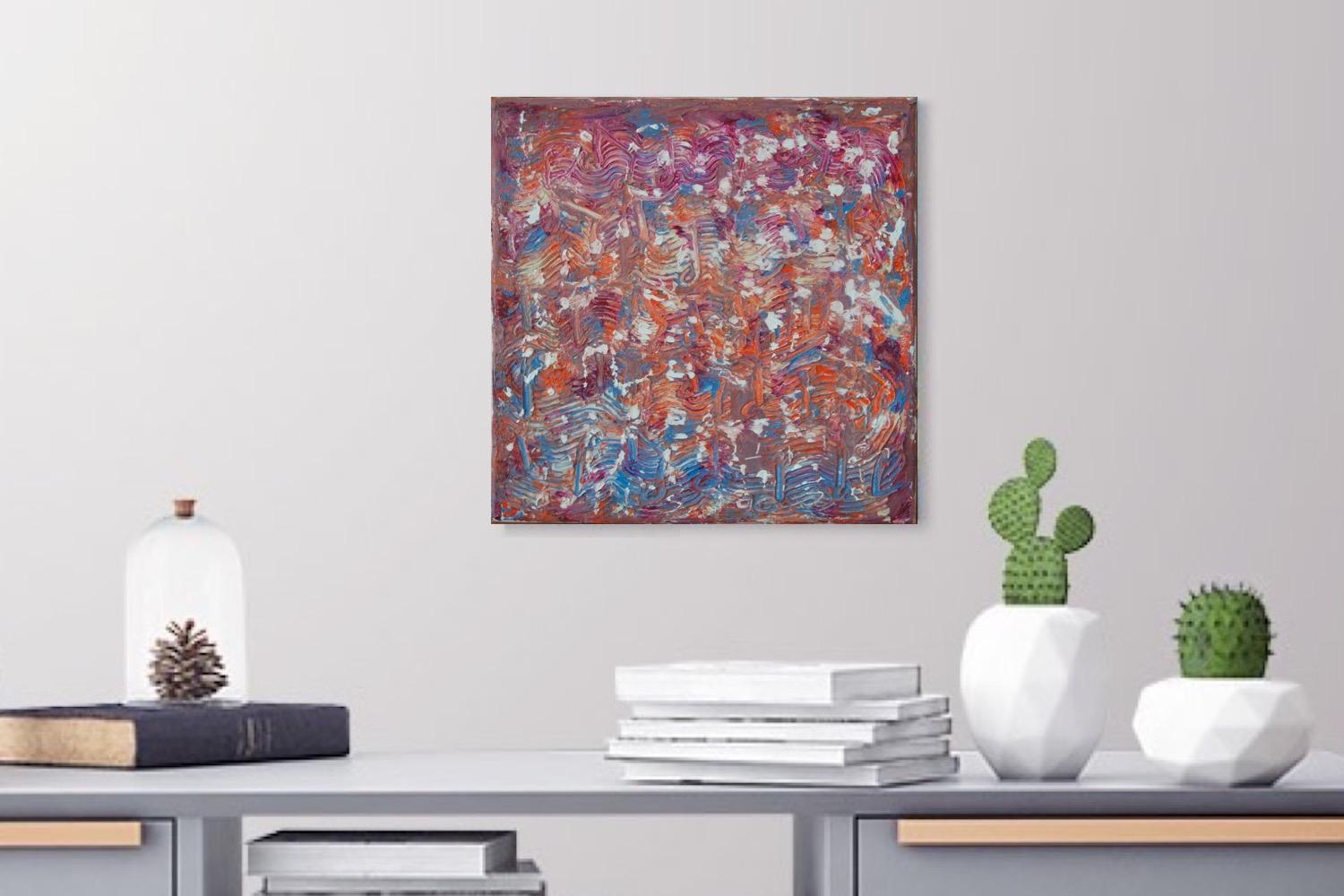 Night Dance -abstract starry night impasto acrylic painting original canvas art in impressionist purple pink wave textures of musical notes