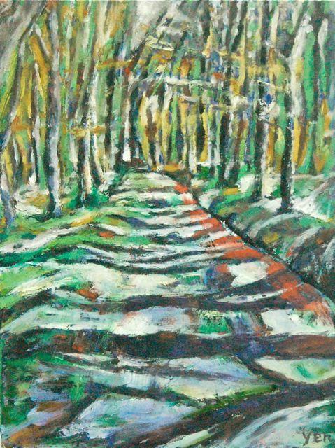 Forest Path - Serene, Green Trees, Landscape Oil Painting, Nature, Original Art, Japan Nakasendo Way, Hiking, Journey, Beautiful Hike, Zen