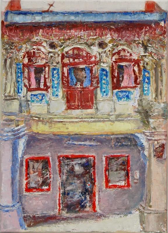 2 - Yellow Pink Color Singapore Shophouse Oil Painting: Joo Chiat, Peranakan Heritage Art, Impasto Style - SH2