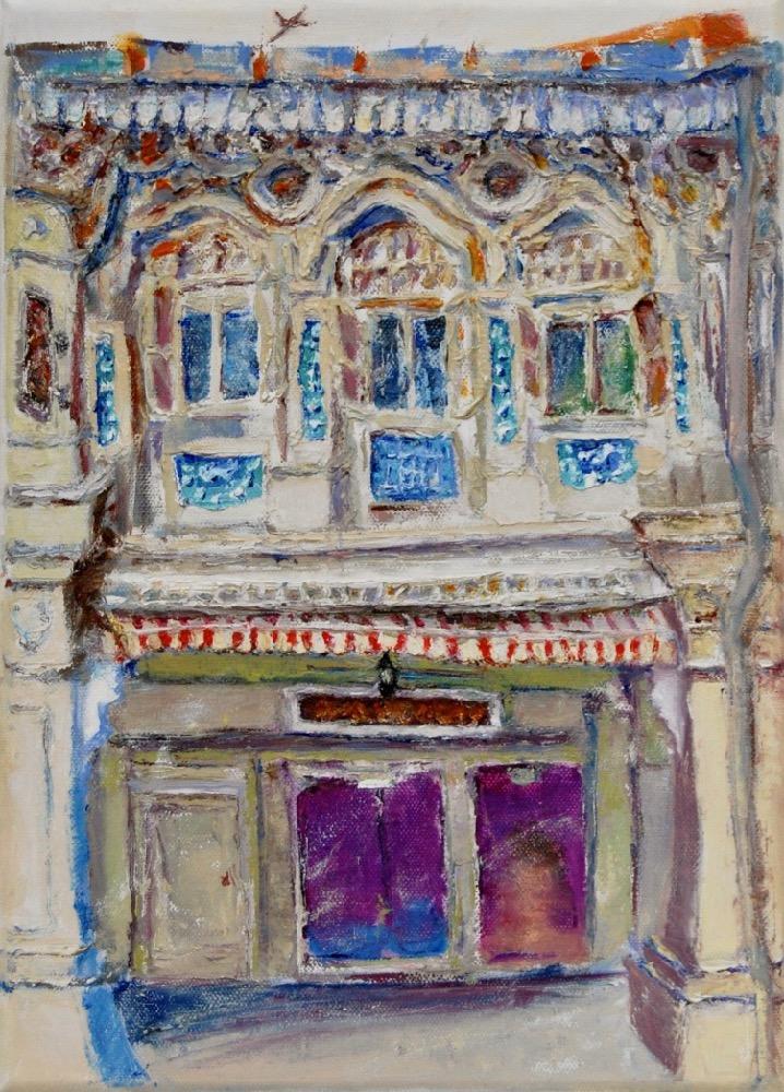 4 - White impasto chinese shophouse oil painting at Singapore city heritage street of peranakan architecture in impressionist colors -SH4