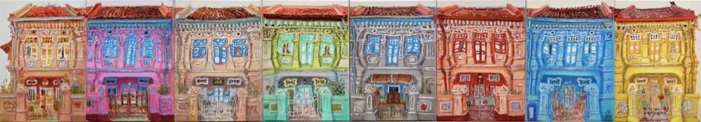 2 - Pink Peranakan Shophouse Oil Painting - Most Colorful and Picturesque Street in Singapore City - 8-Row Art Series - Singapore Gift -PH2