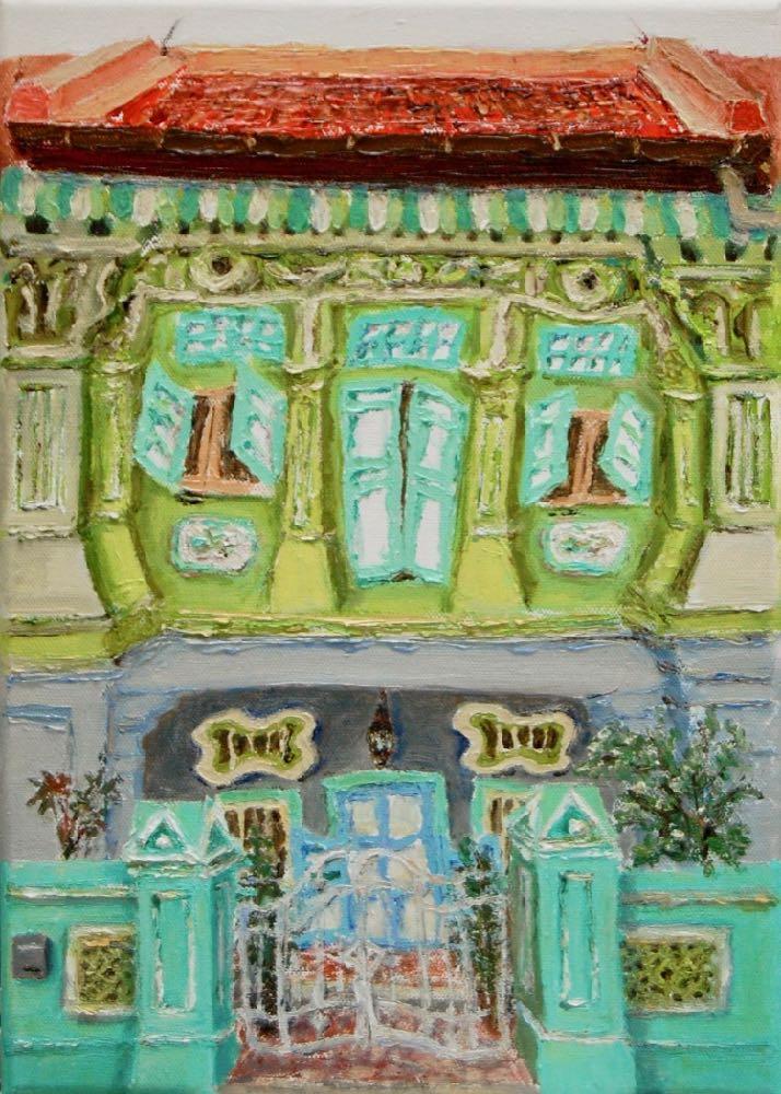 Vibrant Chinese Peranakan Shophouses Oil Paintings - Singapore City Heritage Artwork for Home Decor - 8-Row Art Collection - Singapore Gift -PH