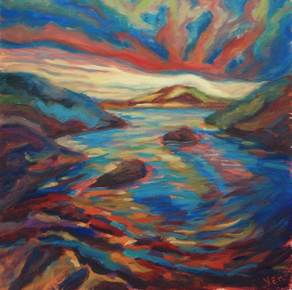 Kaleidoscope -Scottish Highlands, Surreal Painting, Seascape, Oil Painting, Colorful Landscape, Scotland Coast, Storm Clouds, Van Gogh Style