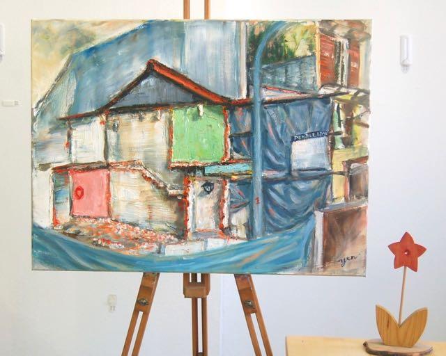 Once Upon A House - Impasto oil painting of old building ruins in Singapore evoking the memories of what the home might have been