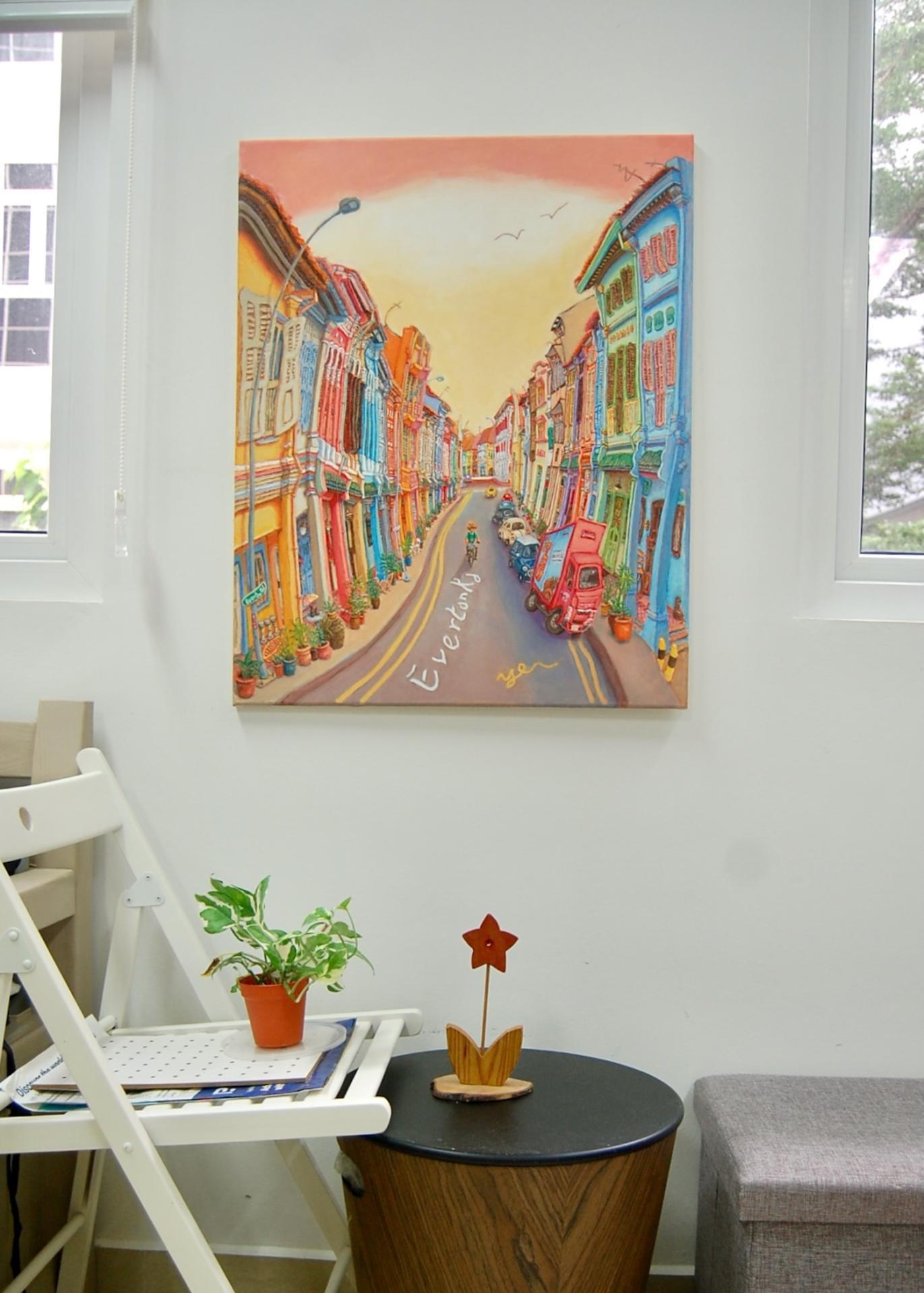 Original Singapore Shophouse Oil Painting, Everton Road Peranakan Art, Hand Painted Heritage Street Scene Canvas, Vibrant Asian Wall Art