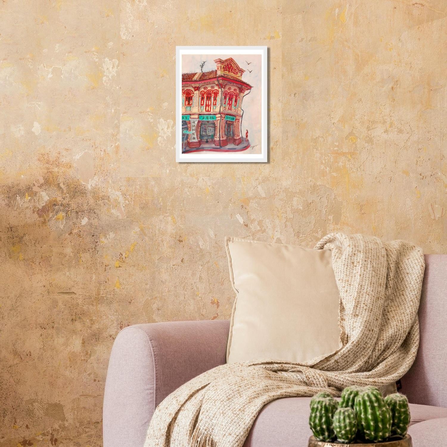 Singapore Art Poster of Joo Chiat Chinese Red Shophouse Vibrant Artwork, Asia Travel Heritage Print Gift