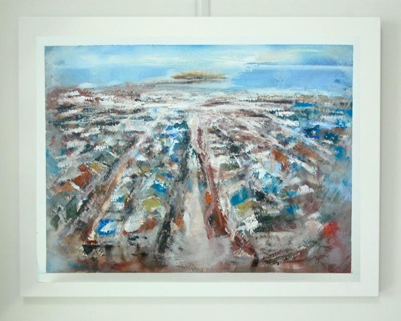 Reykjavik - Icelandic capital abstract cityscape watercolor painting art in dreamy abstract impressionist style