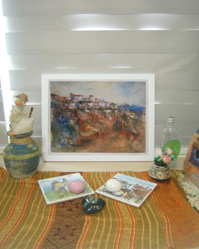 Spain Ronda Landscape Original Watercolor Painting - Spanish City Cliff Houses - Dramatic Artwork - Impressionist Style Scenic Travel Art