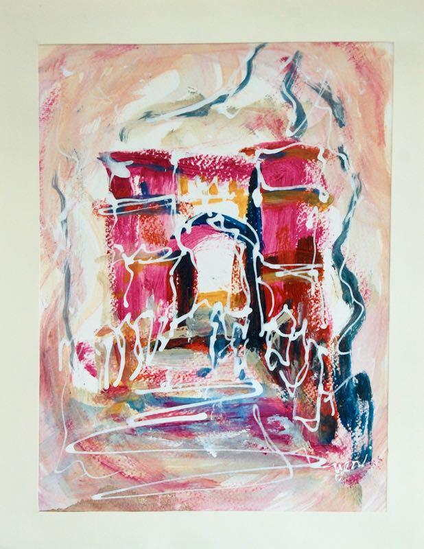 Whimsical Pink Abstract Fine Art Painting of Singapore Fort Canning Gate, Architectural Art, Pink, Original Acrylic Art, Plein Air, Icon