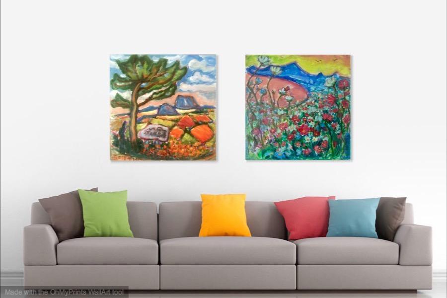 Seongsan Tree Landscape Art Painting of Korea Jeju Island Nature Scenery, colorful impressionist fine art in van gogh style of Olle Trail