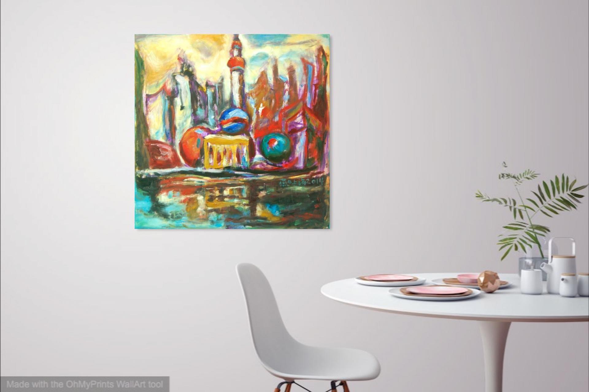 Shanghai Pudong - Art Painting, Abstract Impressionist, China City, Colorful Painting, Surreal Landscape, Iconic Buildings, Architectural Art
