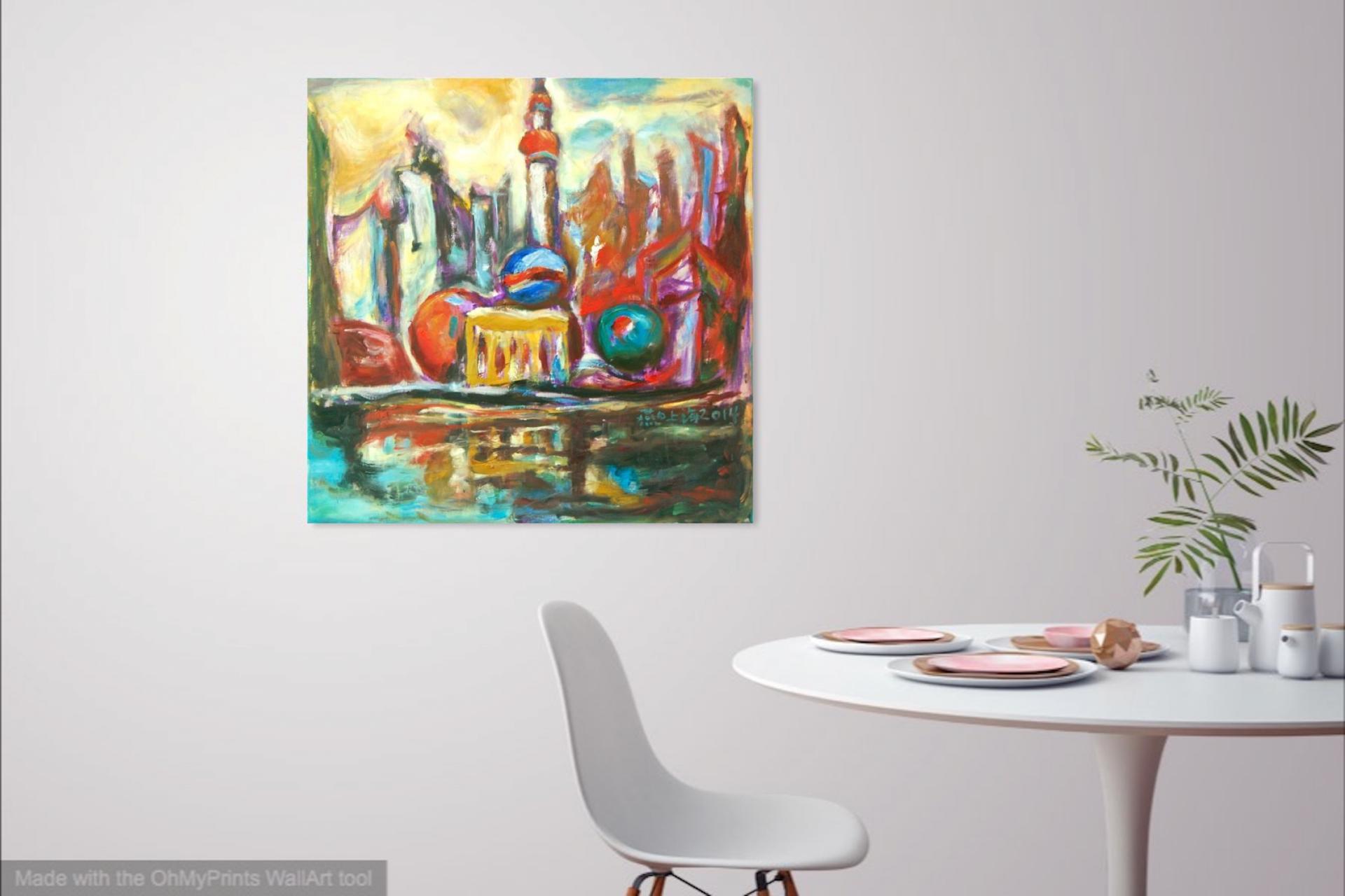 Shanghai Pudong - Art Print, Abstract Impressionist, China City, Colorful Painting, Surreal Landscape, Iconic Buildings, Architectural Art