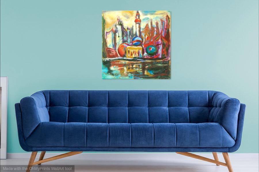 Shanghai Pudong - Art Painting, Abstract Impressionist, China City, Colorful Painting, Surreal Landscape, Iconic Buildings, Architectural Art