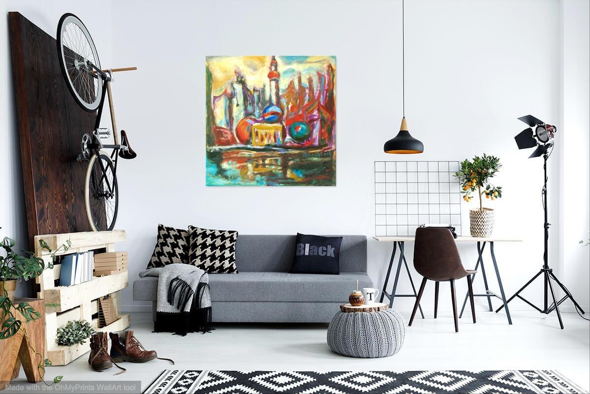 Shanghai Pudong - Art Painting, Abstract Impressionist, China City, Colorful Painting, Surreal Landscape, Iconic Buildings, Architectural Art