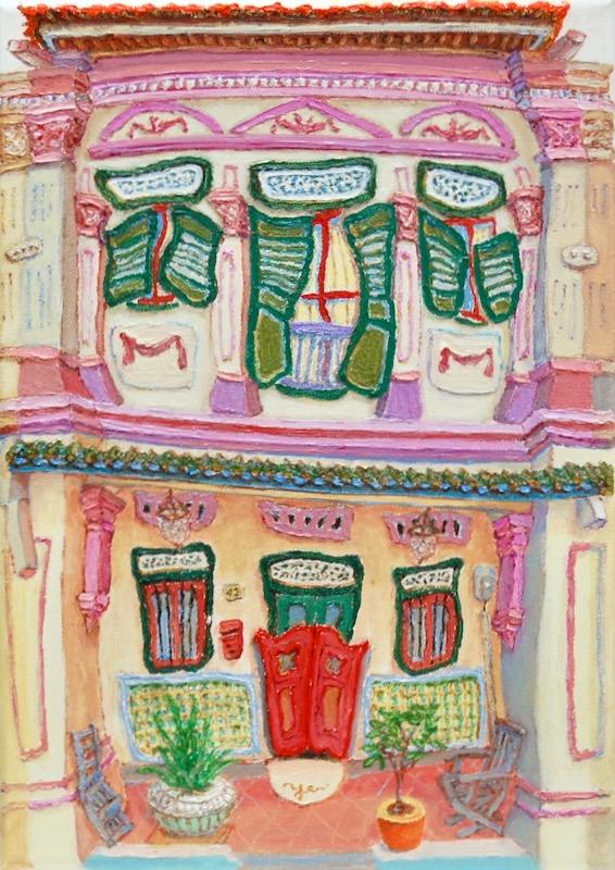 [Exhibition Only] Singapore Blair Road Conservation Shophouse Heritage Oil Painting: Singapore Original Art, Canvas Decor, Purple Pink, Green - 3