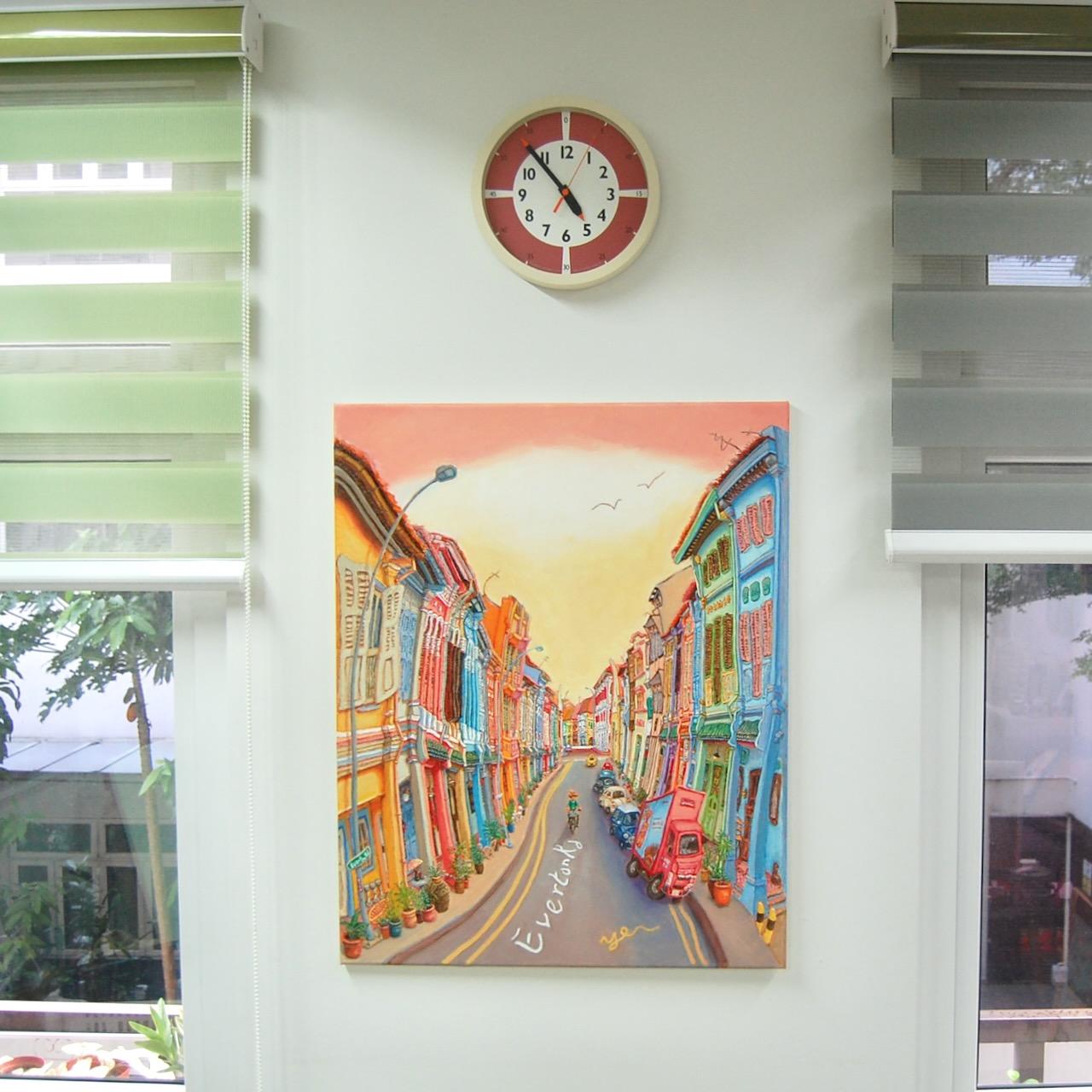 Original Singapore Shophouse Oil Painting, Everton Road Peranakan Art, Hand Painted Heritage Street Scene Canvas, Vibrant Asian Wall Art
