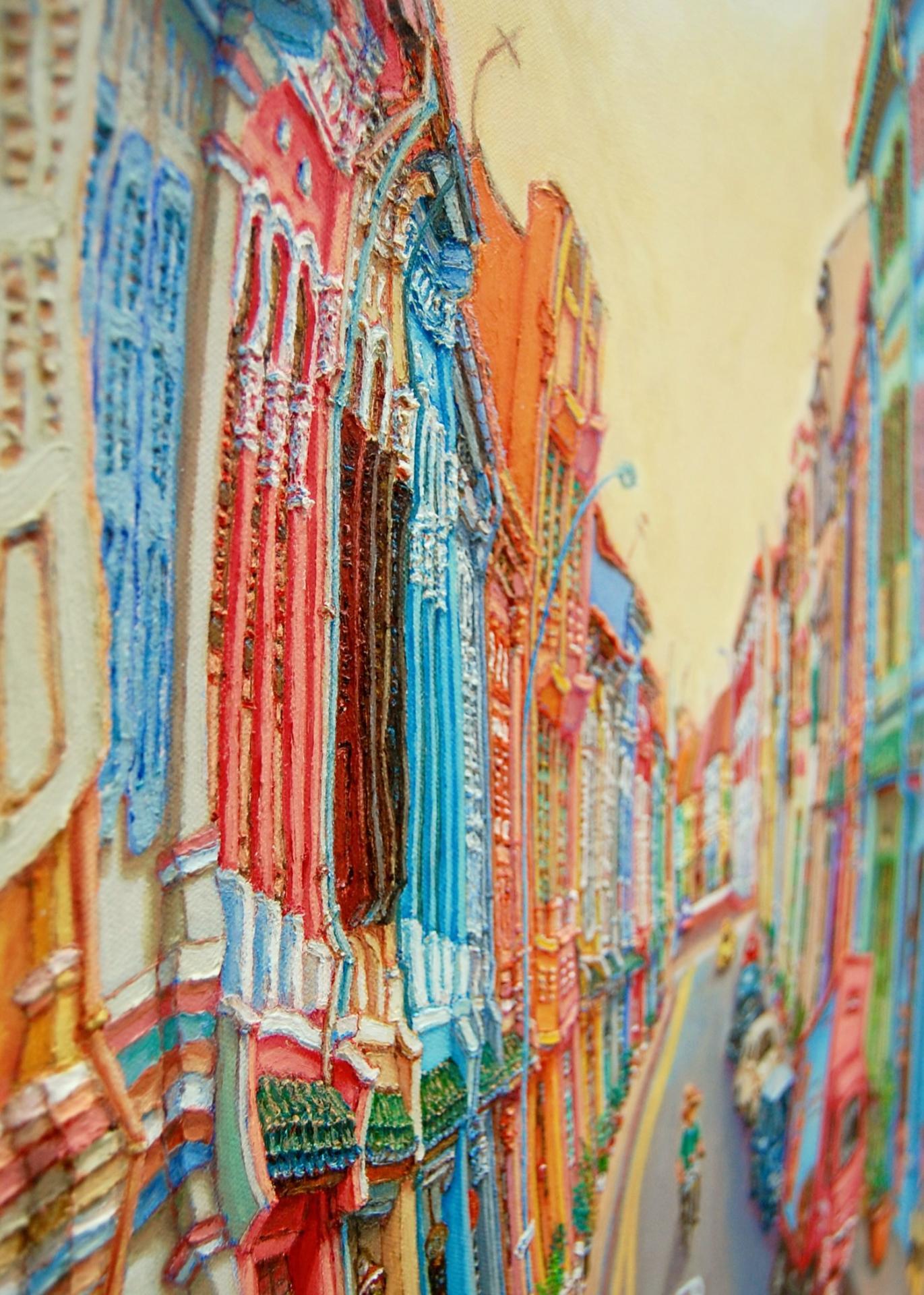 Original Singapore Shophouse Oil Painting, Everton Road Peranakan Art, Hand Painted Heritage Street Scene Canvas, Vibrant Asian Wall Art