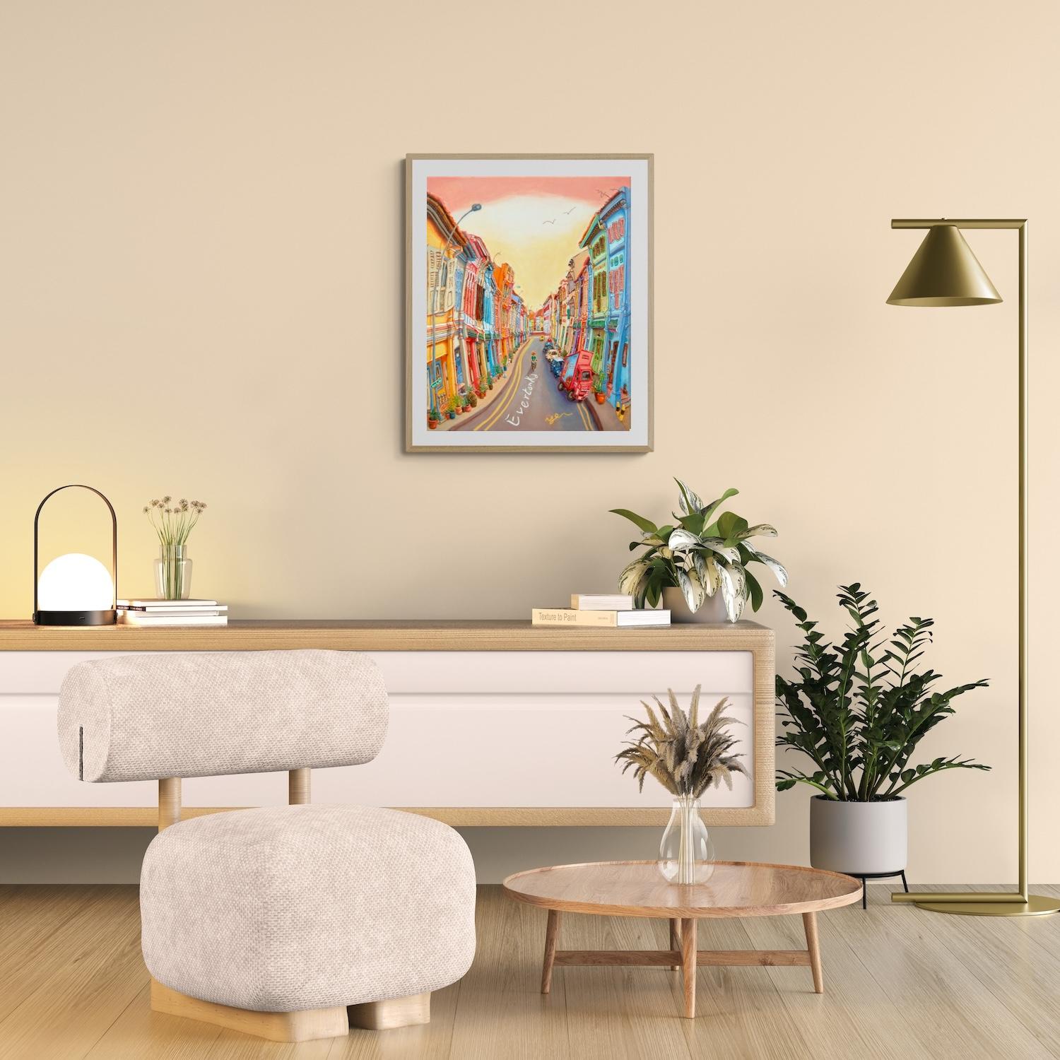 Original Singapore Shophouse Oil Painting, Everton Road Peranakan Art, Hand Painted Heritage Street Scene Canvas, Vibrant Asian Wall Art
