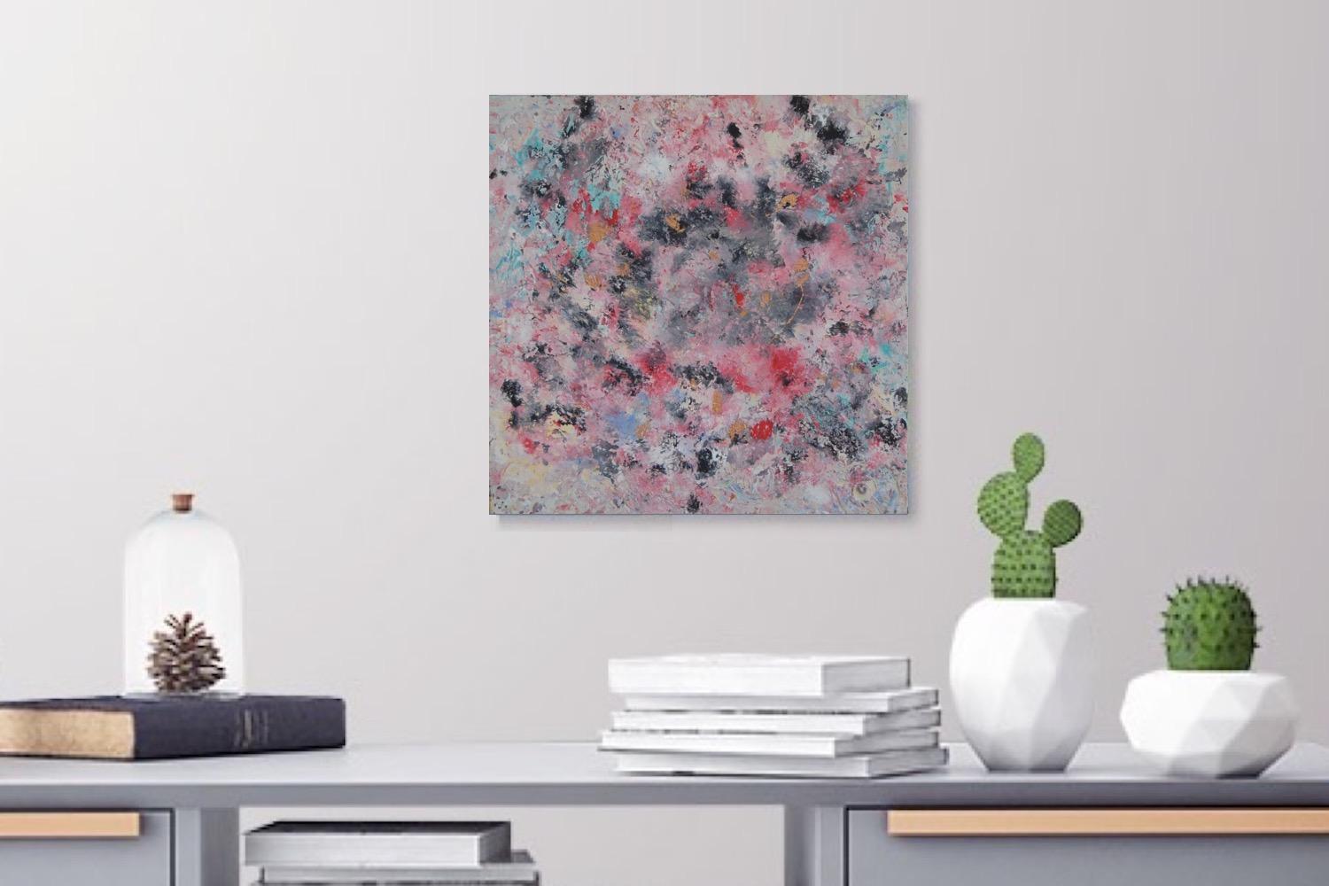 Snow Deep - abstract acrylic painting original canvas art in impressionist pastel rose pink hues, impasto textures, floral, cherry blossoms