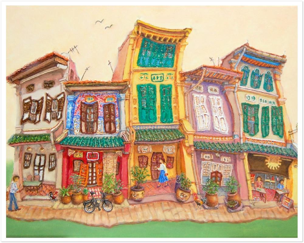 Singapore Art Print of Spottiswoode Park Shophouses Vibrant Artwork, Asia Travel Poster Souvenir