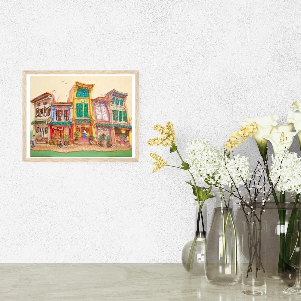 Singapore Signed Art Print of Spottiswoode Park Shophouses Vibrant Artwork, Asia Travel Poster Souvenir