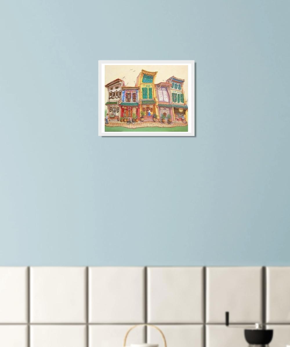 Singapore Signed Art Print of Spottiswoode Park Shophouses Vibrant Artwork, Asia Travel Poster Souvenir