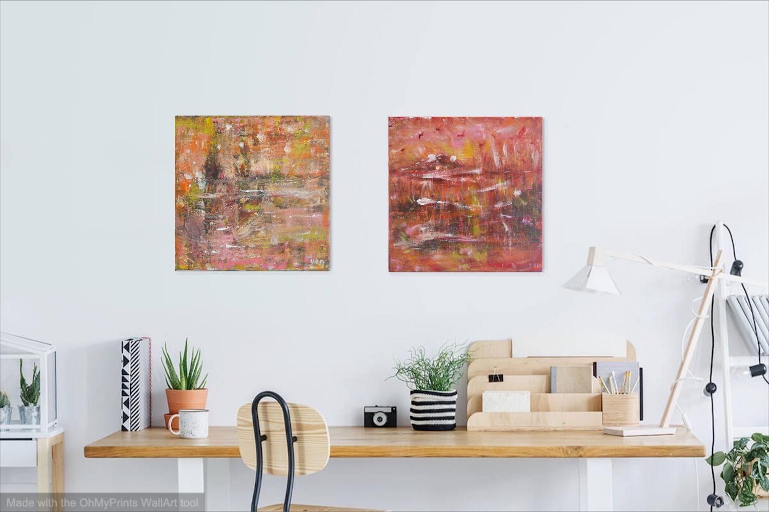 Starry -Abstract Impressionist Landscape Scenery Original Painting Fine Art, Night City, Acrylic, Monet Style, Pastel, Orange, Pink, Impasto