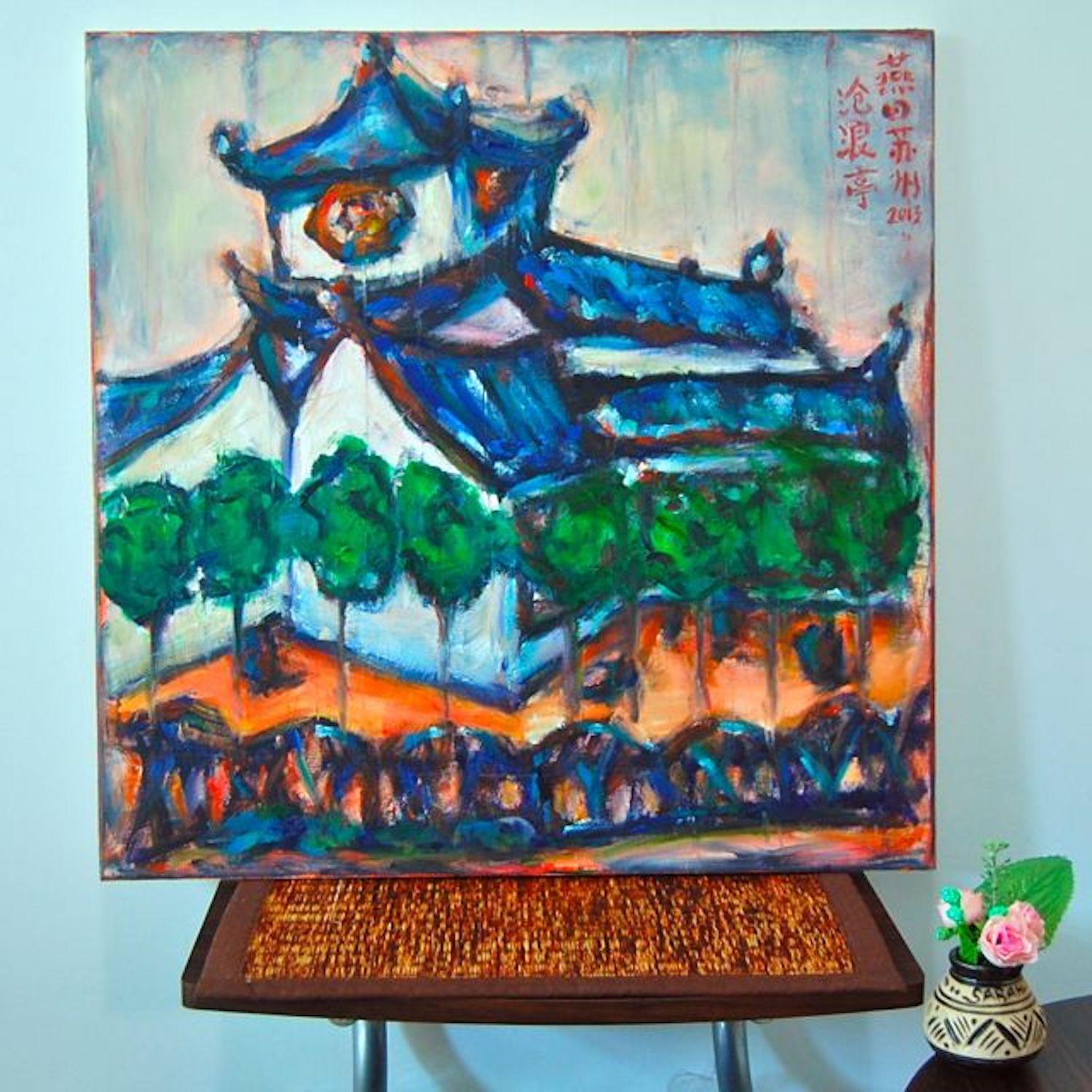 Suzhou Gardens - Chinese Painting, Zen House, Whimsical Art, Original Oil Painting, Impressionist, China Architecture, Classical, Asian Art