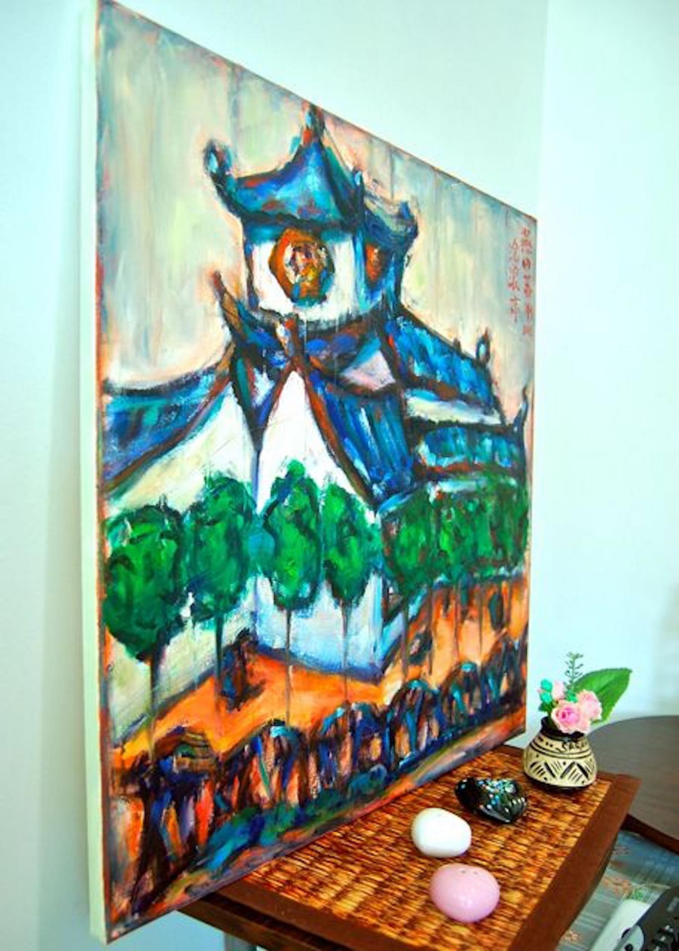 Suzhou Gardens - Chinese Painting, Zen House, Whimsical Art, Original Oil Painting, Impressionist, China Architecture, Classical, Asian Art