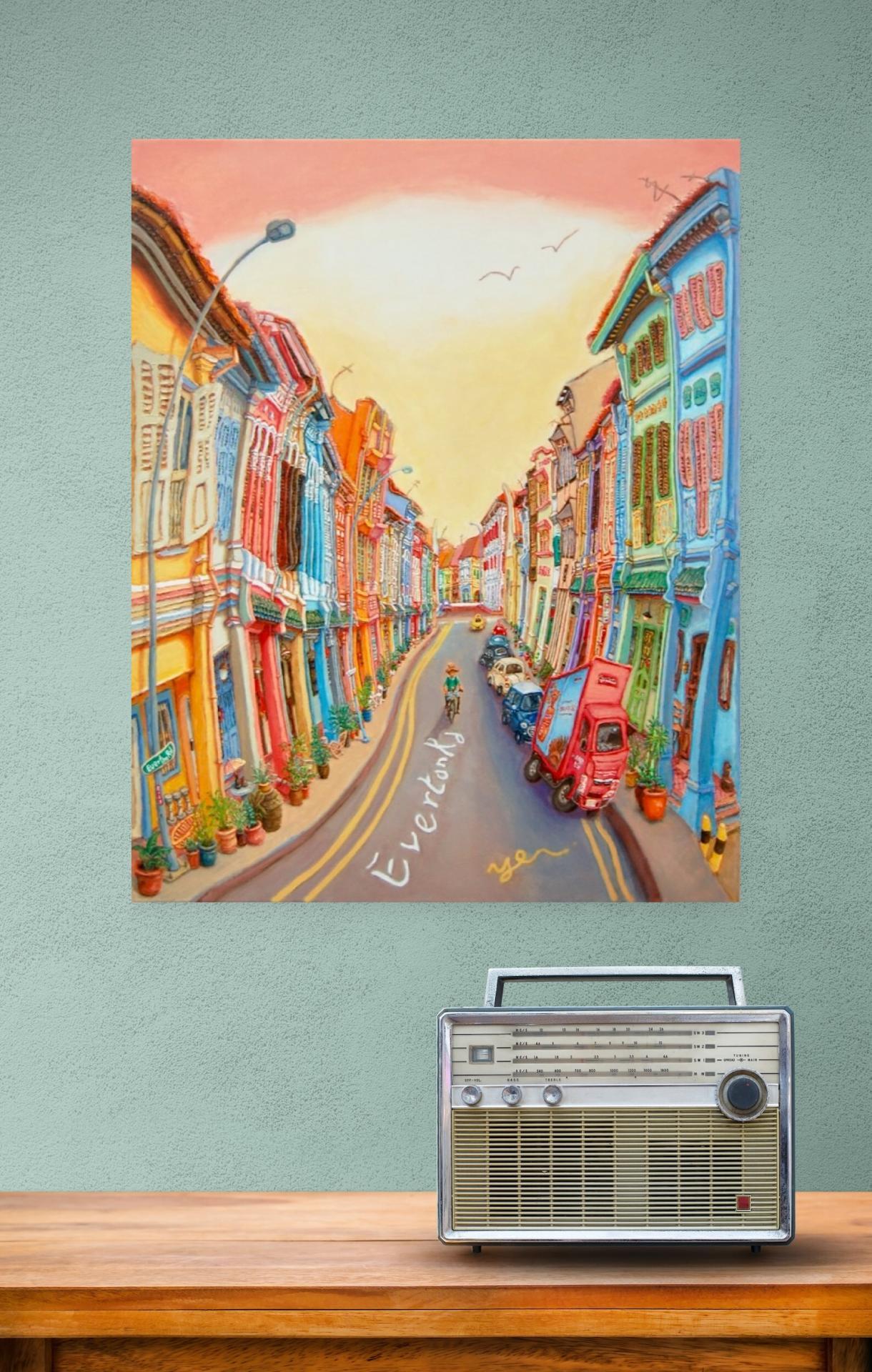 Original Singapore Shophouse Oil Painting, Everton Road Peranakan Art, Hand Painted Heritage Street Scene Canvas, Vibrant Asian Wall Art