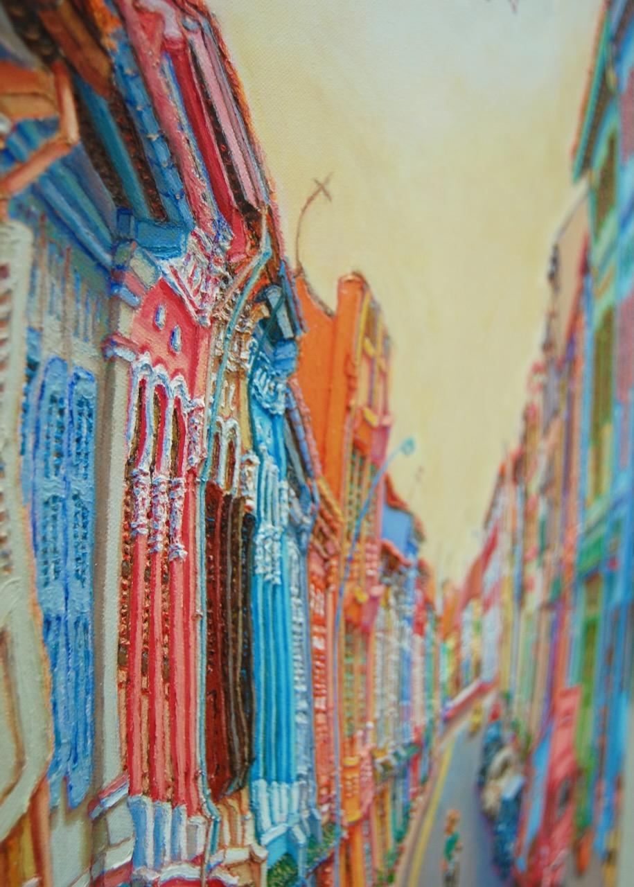 Original Singapore Shophouse Oil Painting, Everton Road Peranakan Art, Hand Painted Heritage Street Scene Canvas, Vibrant Asian Wall Art