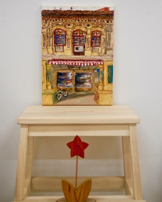 7 - Yellow impasto chinese shophouse oil painting at Singapore city heritage street of peranakan architecture in impressionist colors -SH7