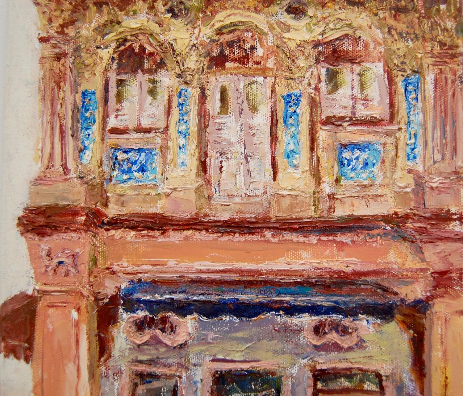 1 - Brick color impasto chinese shophouse oil painting at Singapore city heritage street of peranakan architecture in impressionist colors - SH1