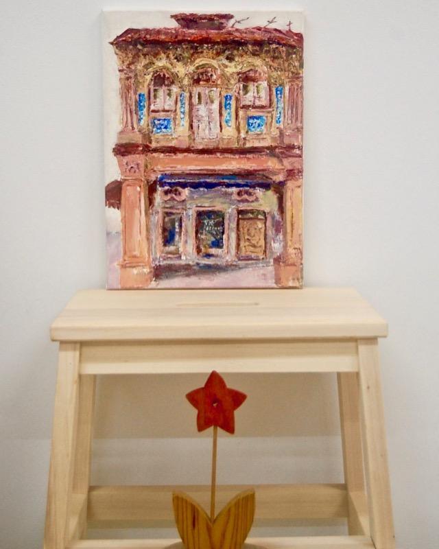 1 - Brick color impasto chinese shophouse oil painting at Singapore city heritage street of peranakan architecture in impressionist colors - SH1
