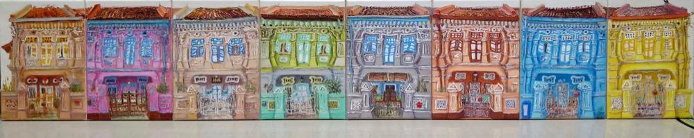 7 - Blue Peranakan Shophouse Oil Painting - Most Colorful and Picturesque Street in Singapore City - 8-Row Art Series - Singapore Gift -PH7