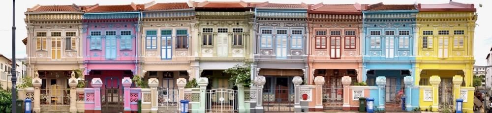 Vibrant Chinese Peranakan Shophouses Oil Paintings - Singapore City Heritage Artwork for Home Decor - 8-Row Art Collection - Singapore Gift -PH